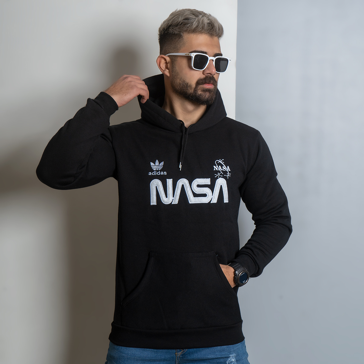 هودی مردانه Nasa مشکی مدل Jason