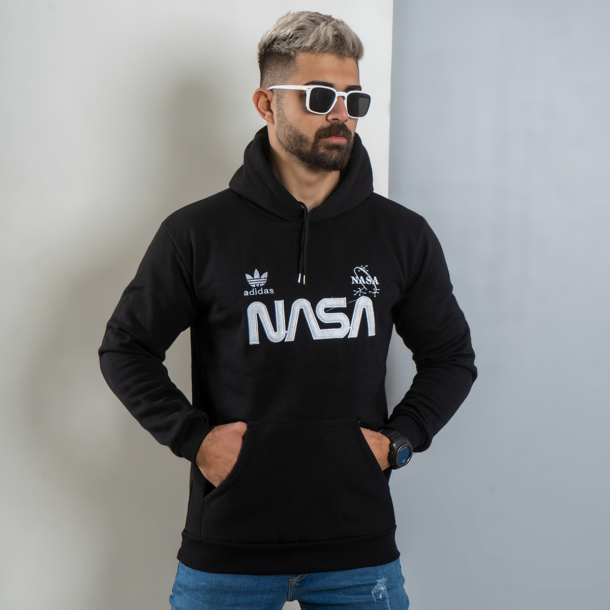 هودی مردانه Nasa مشکی مدل Jason