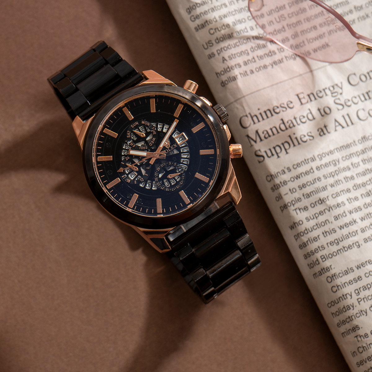 ساعت مچی مردانه Rolex مشکی صفحه آبی مدل R850