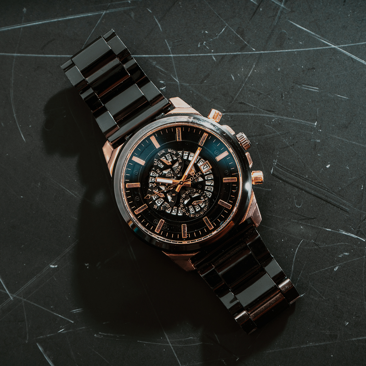 ساعت مچی مردانه Rolex مشکی صفحه آبی مدل R850