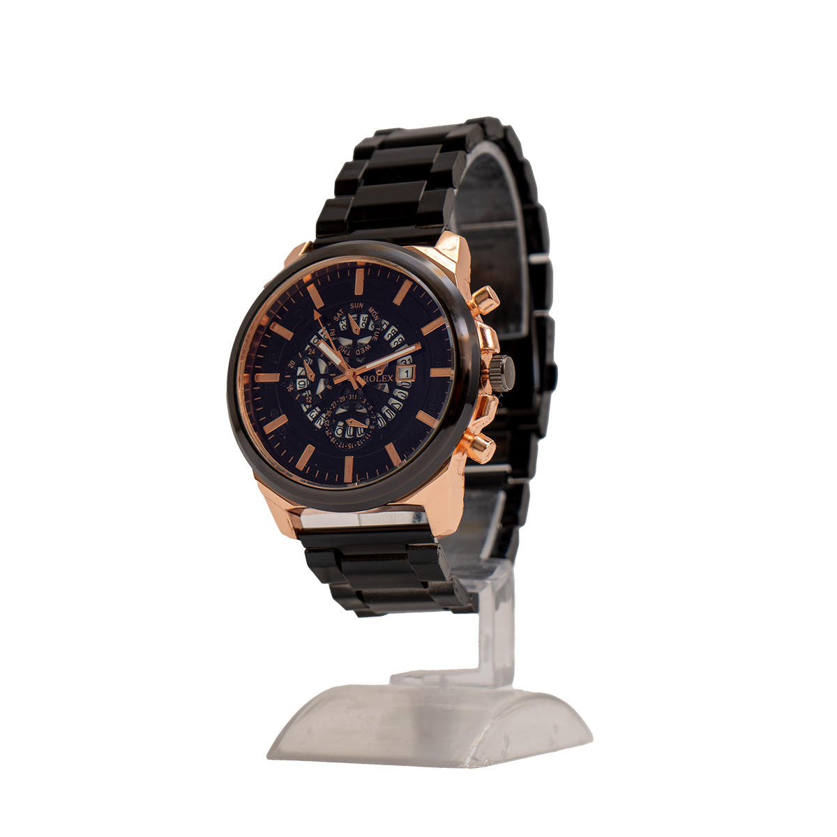 ساعت مچی مردانه Rolex مشکی صفحه آبی مدل R850