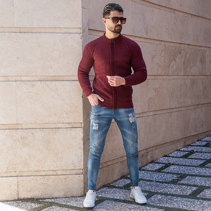 سوییشرت بافت قرمز مردانه مدل EHAM