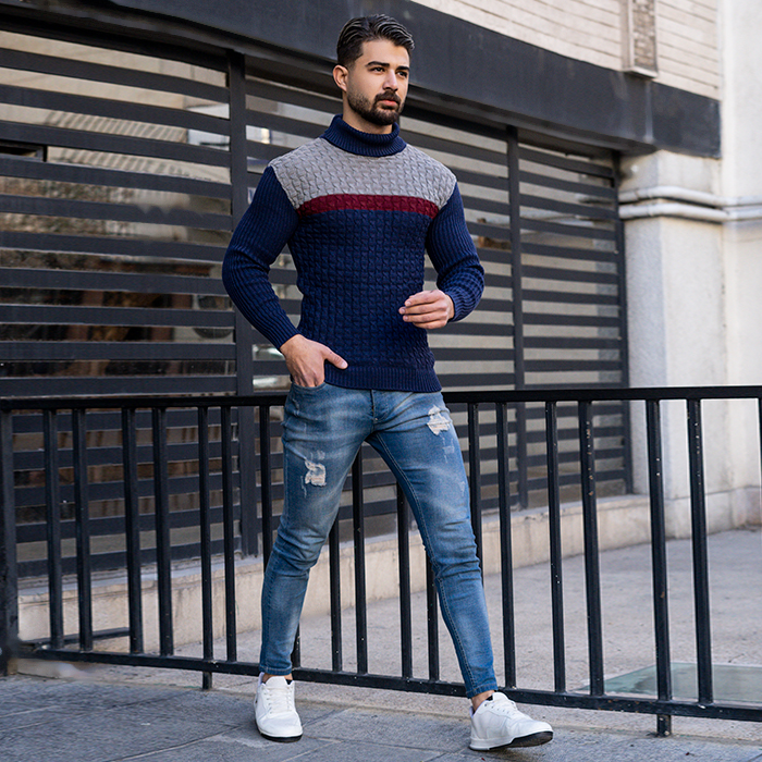 پلیور مردانه طوسی سرمه ای مدل Keto