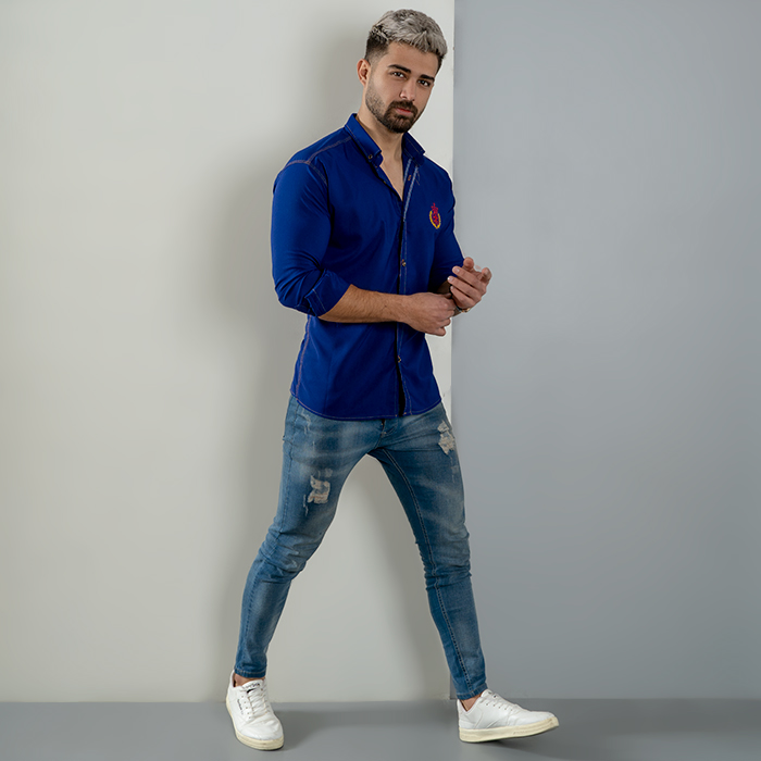 پیراهن مردانه آبی کاربنی مدل Gabi