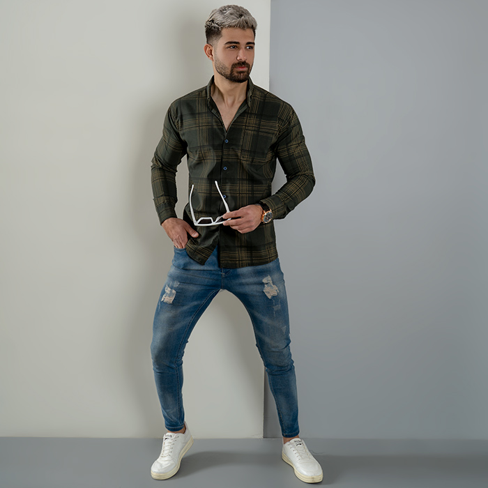 پیراهن چهارخونه سبزمدل Ribar