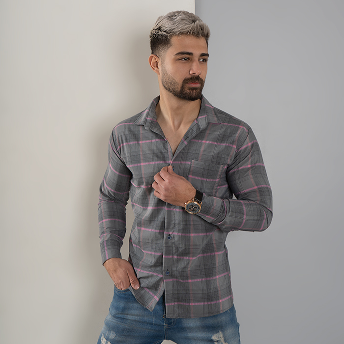 پیراهن مردانه طوسی تیره صورتی مدل ahora