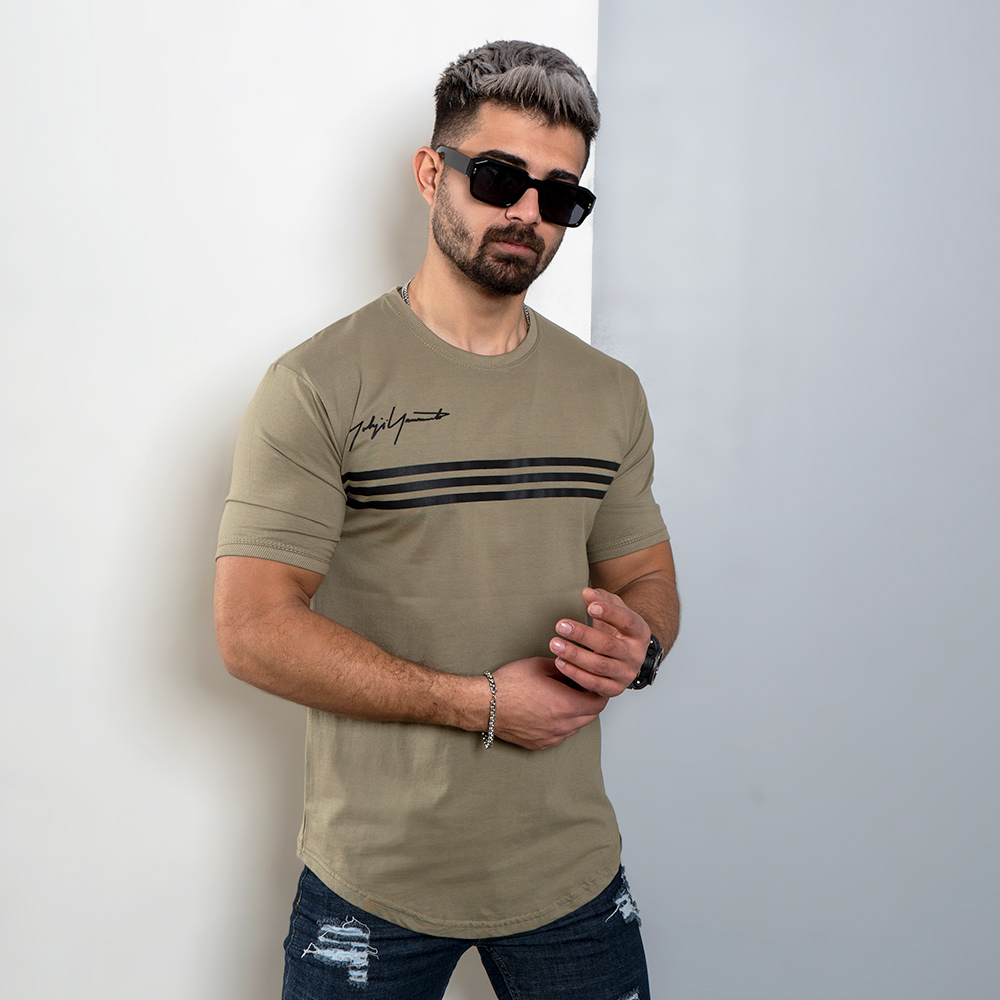 تیشرت مردانه سه خط سبز مدل DENVER