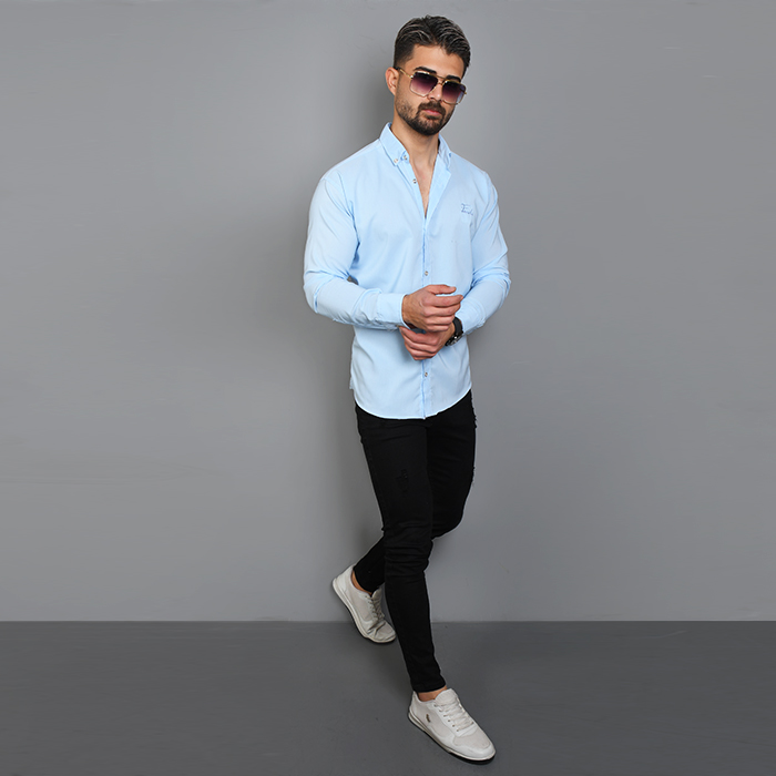 پیراهن مردانه آبی روشن مدل Fendi