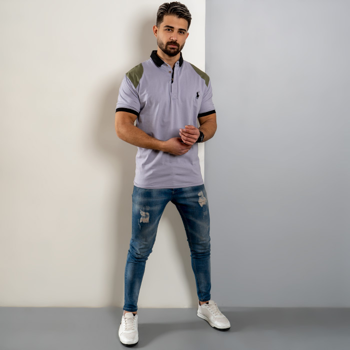 تیشرت Polo طوسی مردانه مدل HAKO
