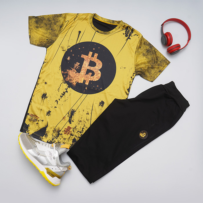 ست تیشرت شلوار زرد مردانه مدل Bitcoin