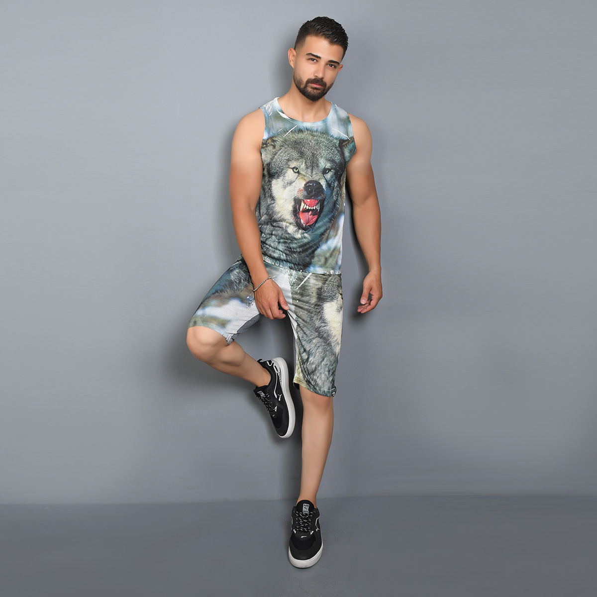 ست رکابی شلوارک مردانه مدل Wolf