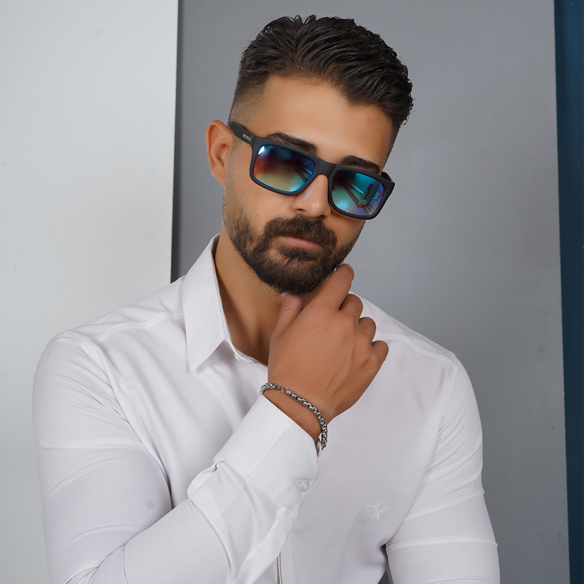 عینک مردانه مشکی صفحه آبی مدل Hugo