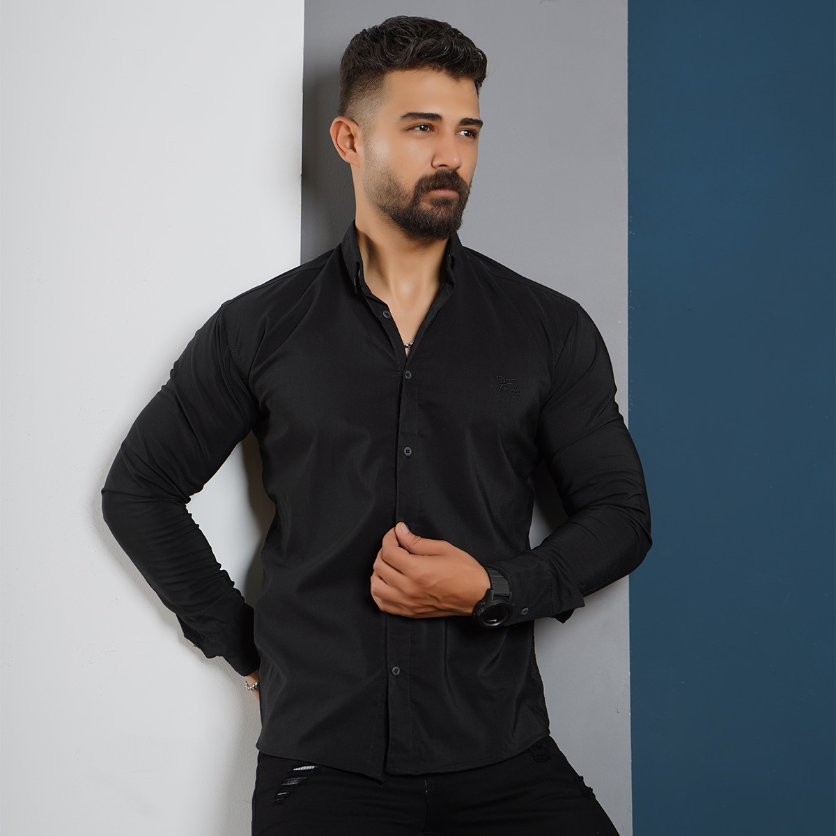 پیراهن مردانه مشکی مدل Fendi