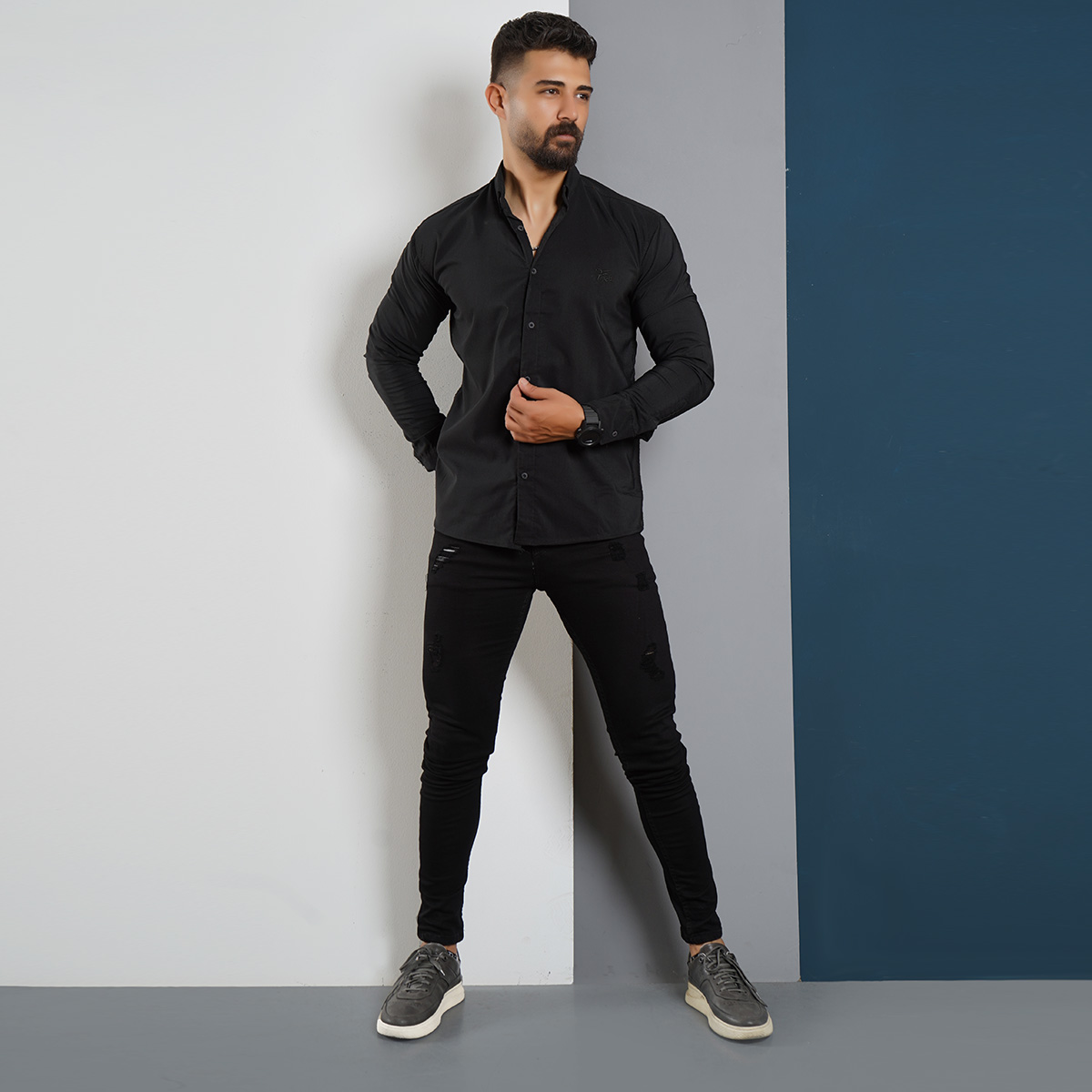 پیراهن مردانه مشکی مدل Fendi