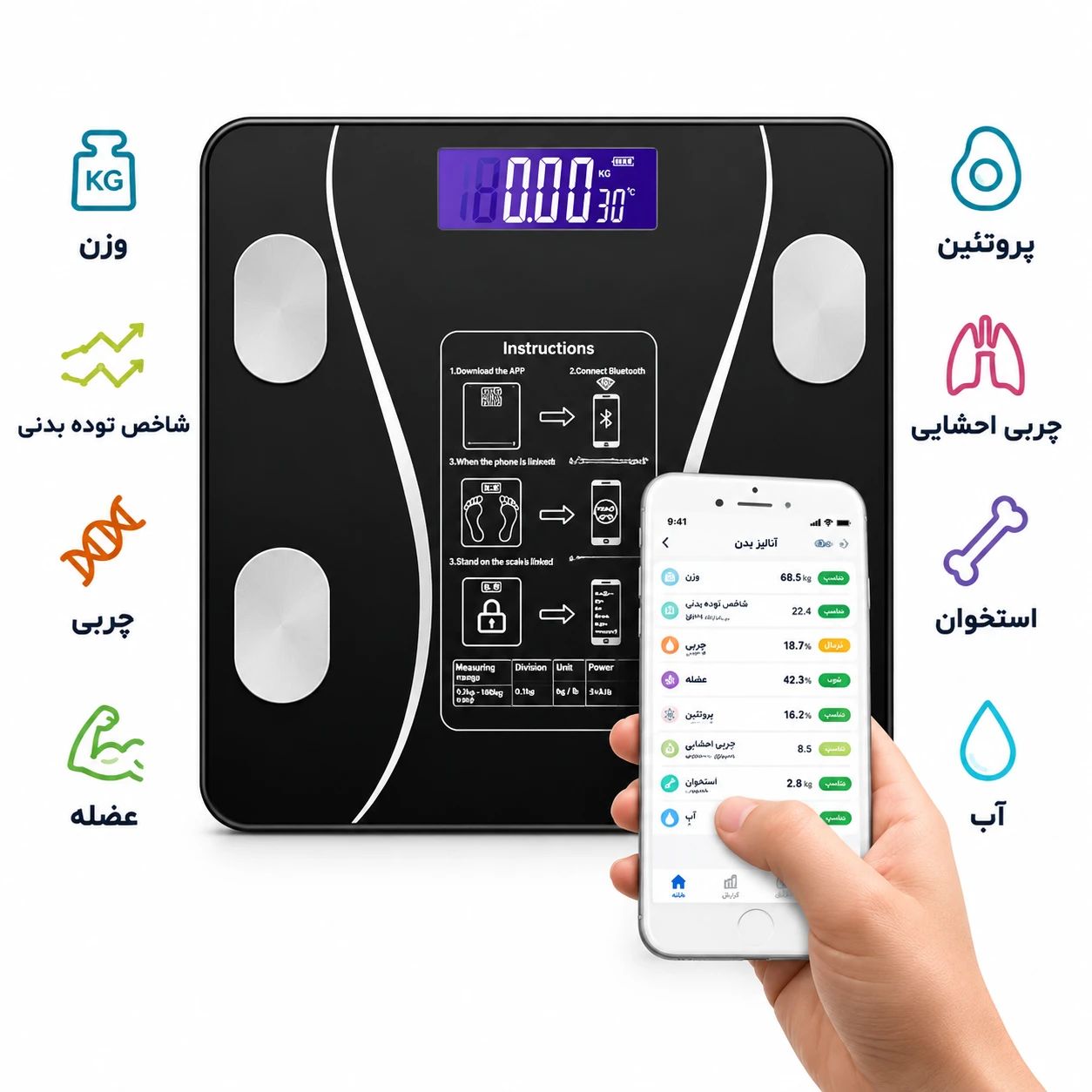 ترازوی وزن کشی هوشمند دیجیتالی کمری بلوتوثی مدل COMRY