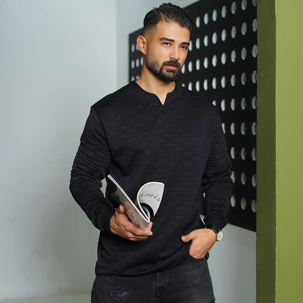 بلوز مردانه مشکی مدل Q99