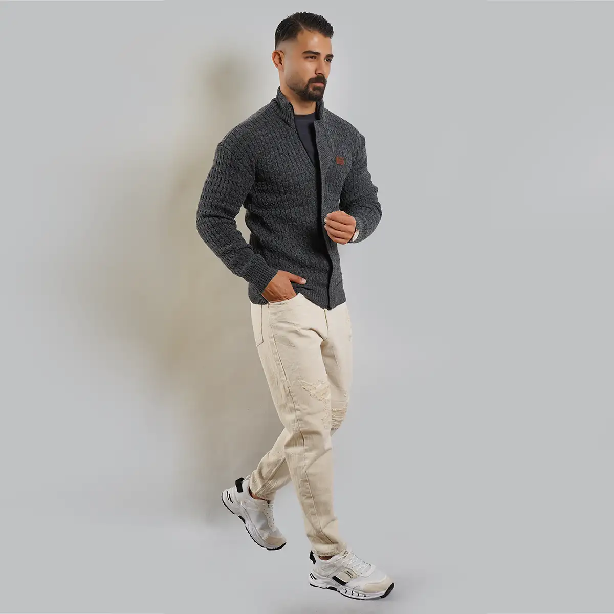 سوئیشرت بافت ذغالی مردانه مدل OKSEN