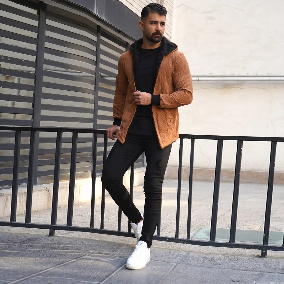 شنل مردانه مخمل کبریتی قهوه ای مدل Alam