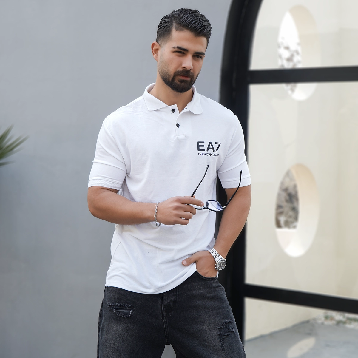 تیشرت سفید مردانه EA7 مدل Nitan