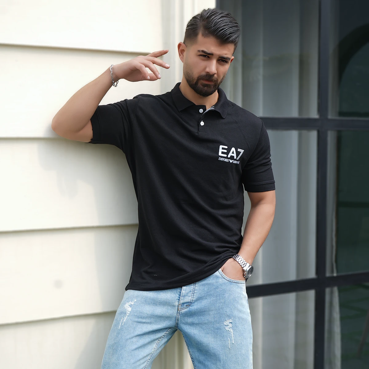تیشرت مشکی مردانه EA7 مدل Nitan