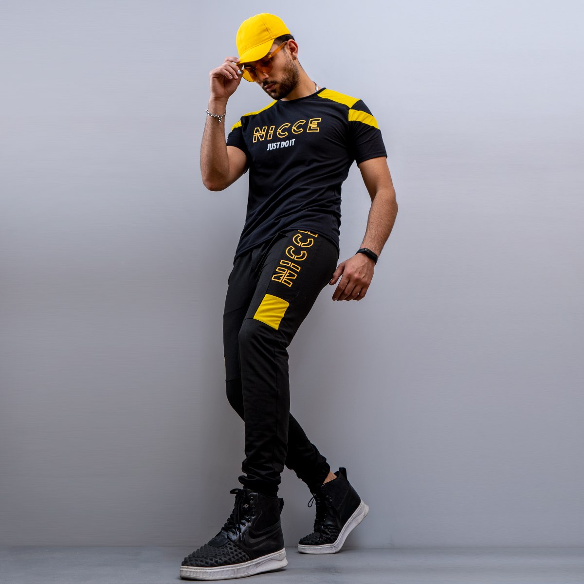 ست تیشرت و شلوار مردانه NICCE زرد مشکی