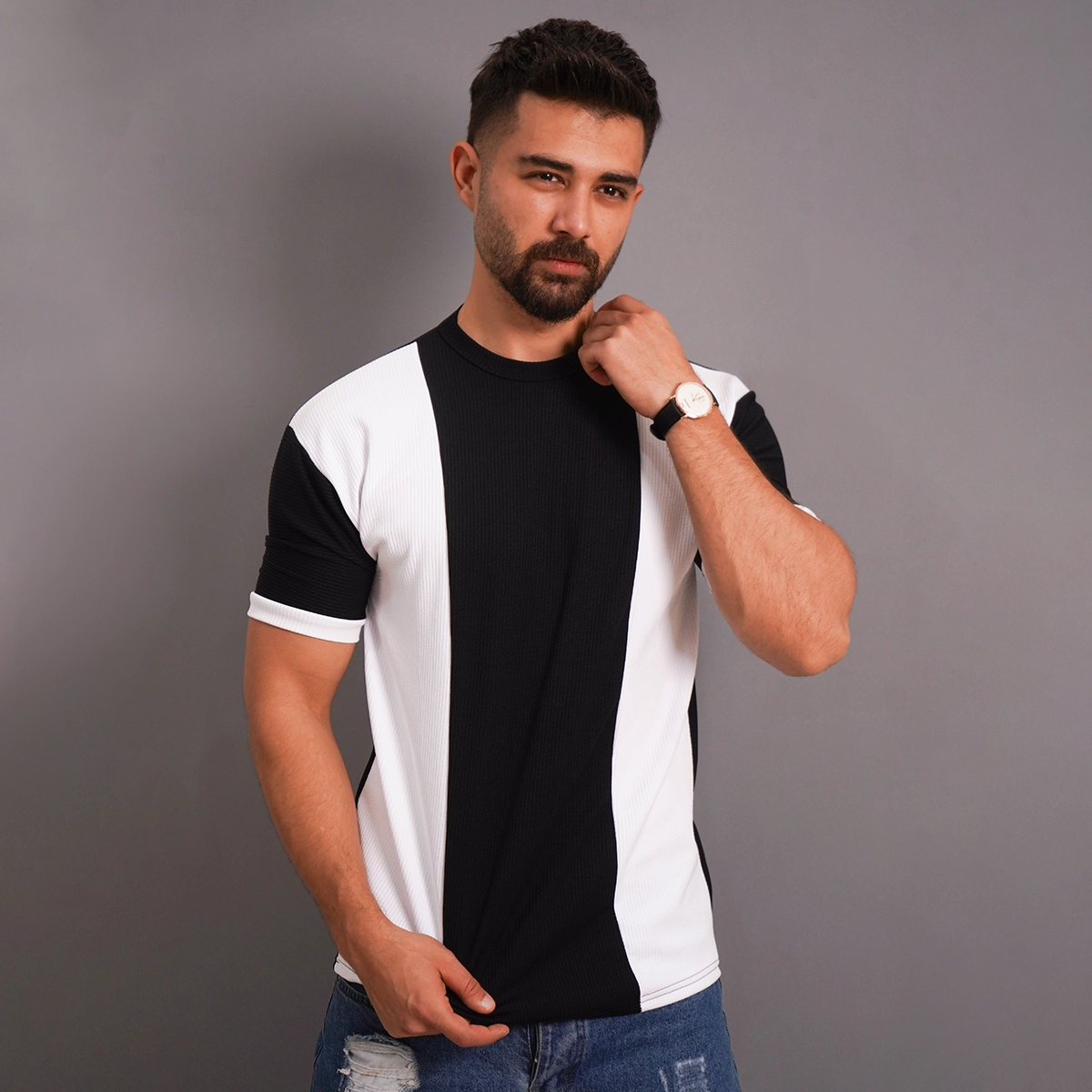تیشرت مردانه مشکی سفید مدل Kaveh