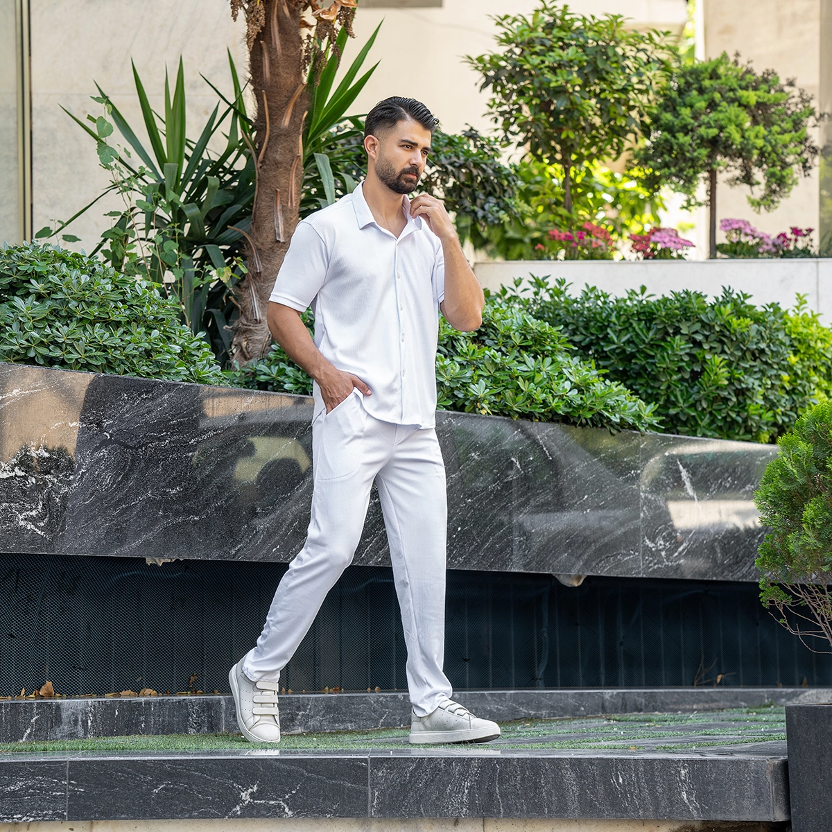 ست پیراهن و شلوار مردانه سفید مدل Pasha2