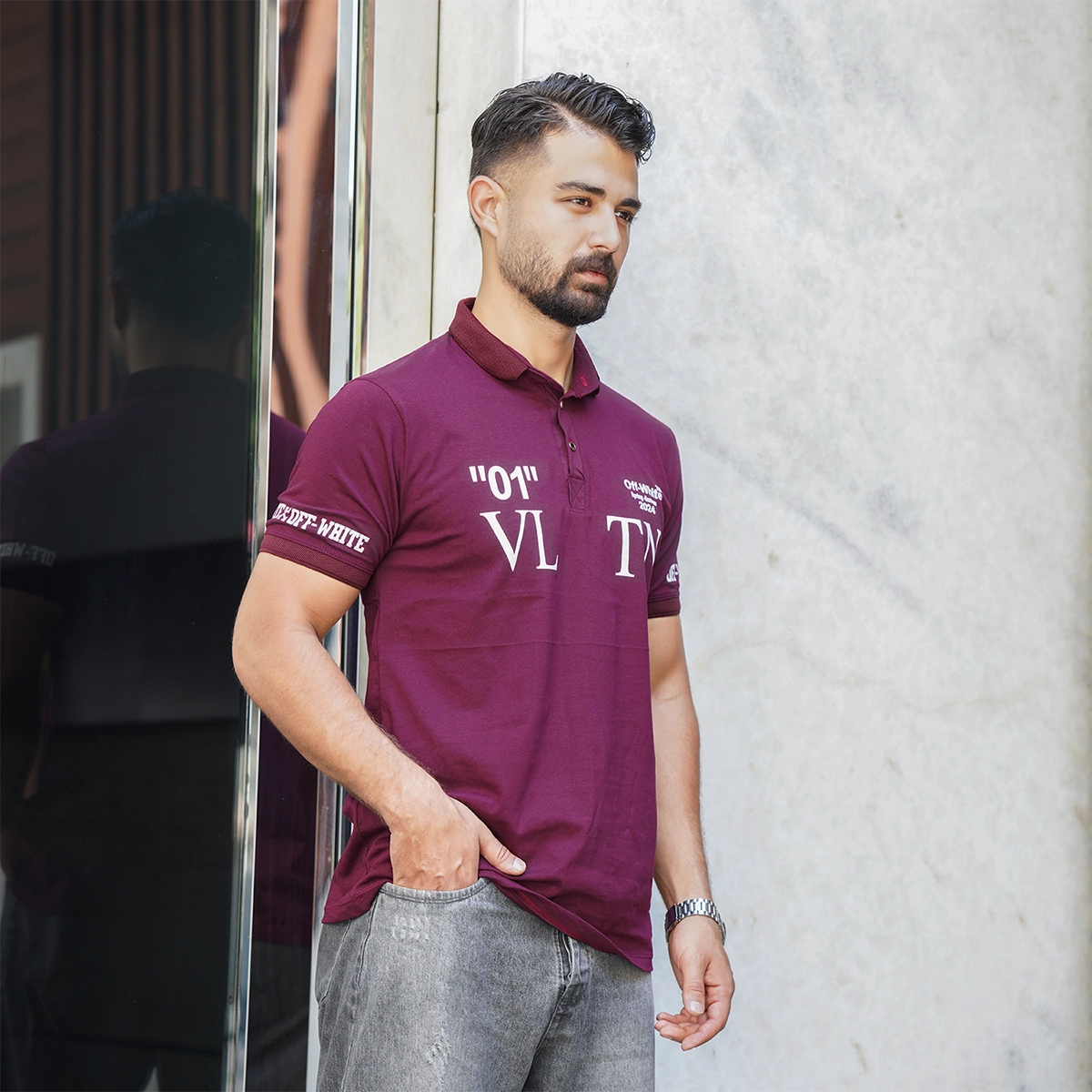 تیشرت مردانه زرشکی مدل 01-LV