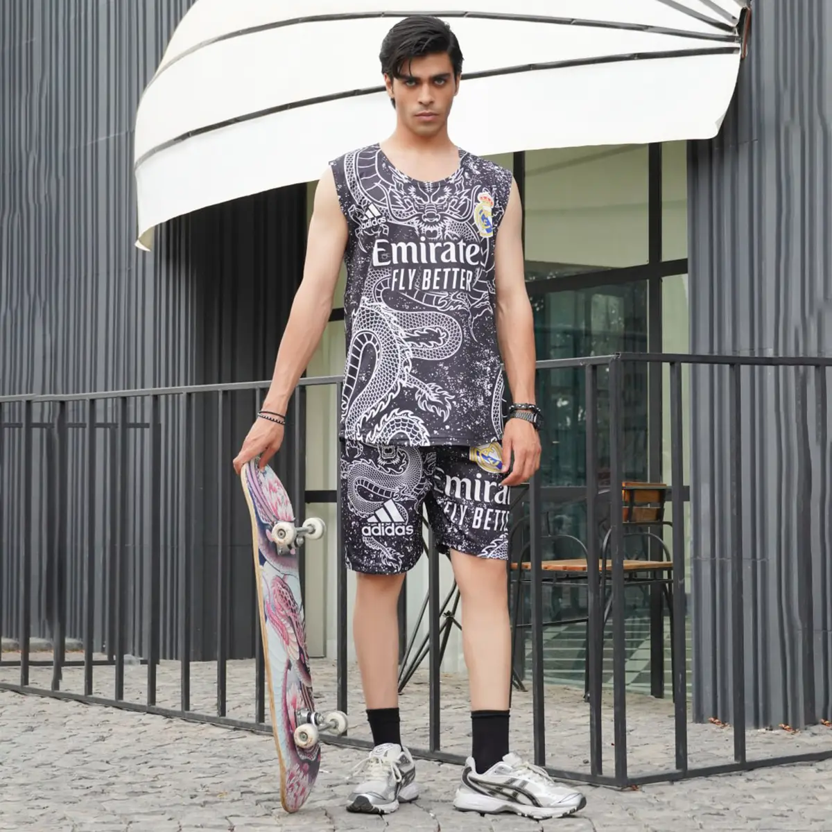 ست رکابی شلوارک مردانه مشکی طرح اژدها