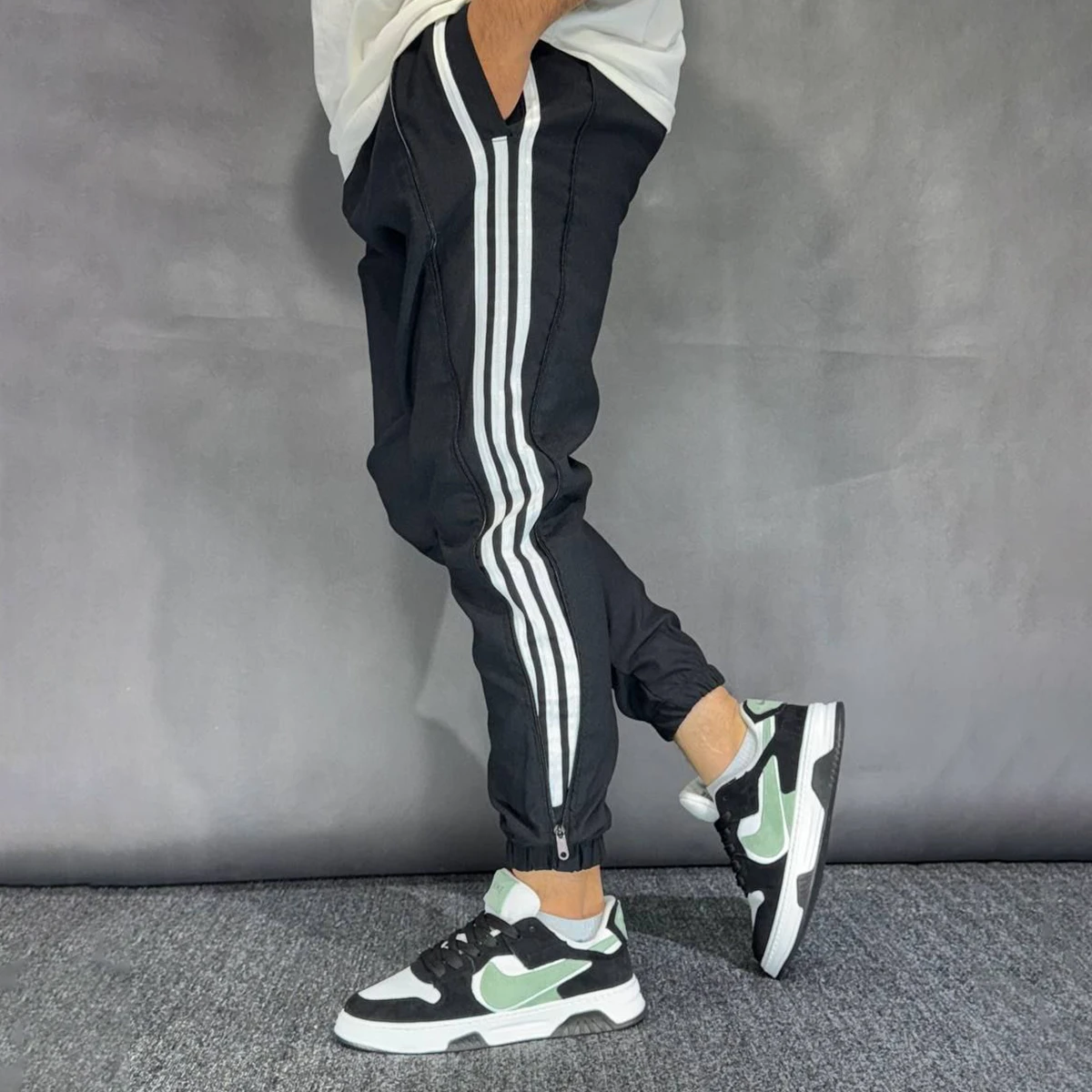 شلوار مردانه مشکی بالنسیاگا ۳ نوار مدل تمام زیپ