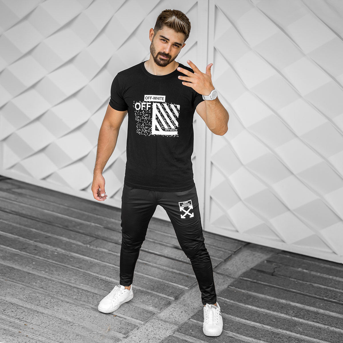 ست تیشرت شلوار OFF-WHITE مردانه مدل SANCHI