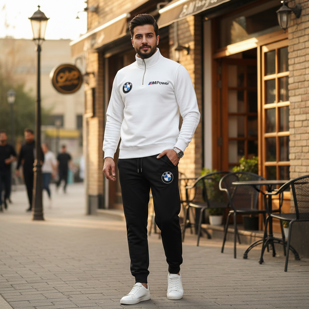 ست مردانه هودی نیم زیپ و شلوار مدل Mpower