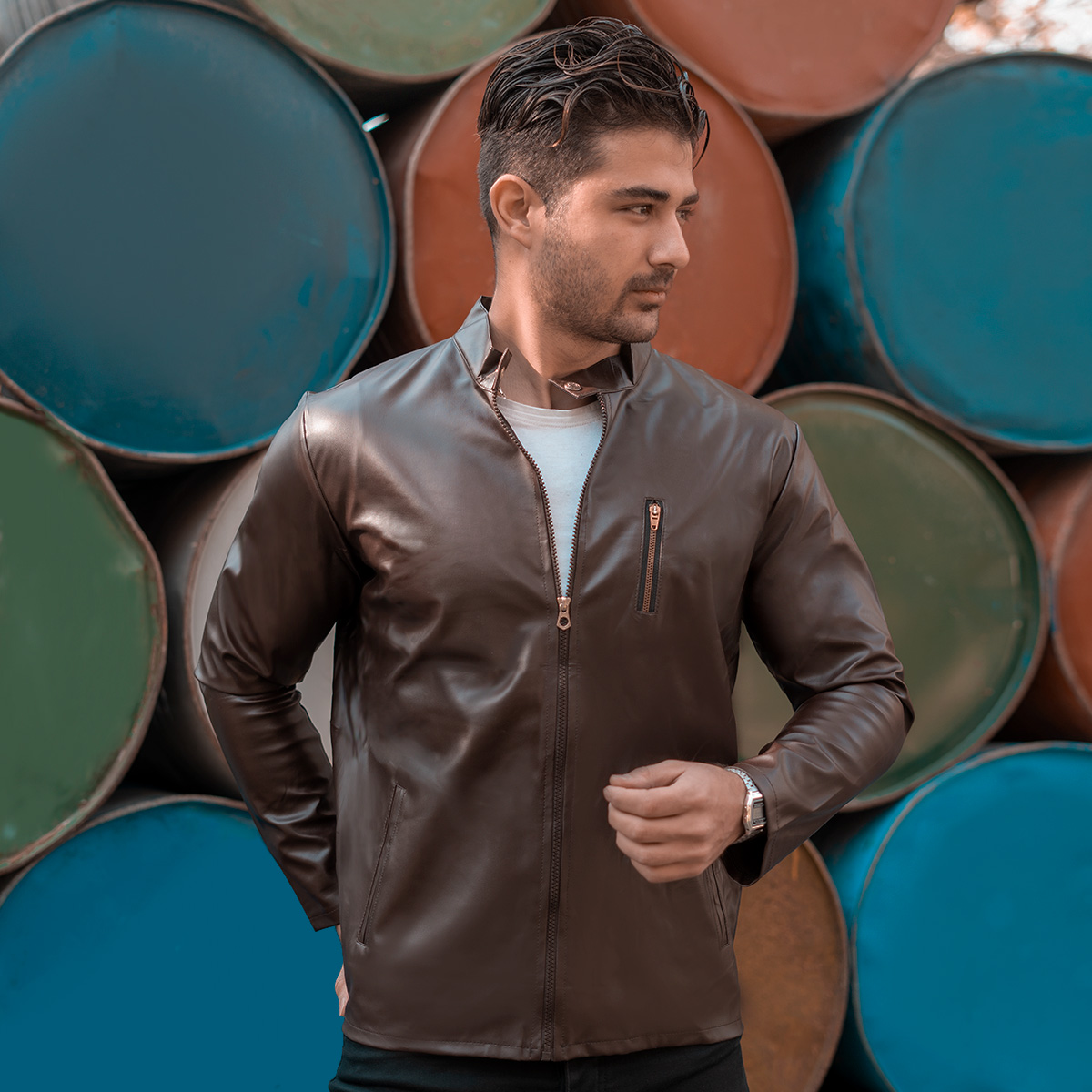 کاپشن مردانه چرم مدل DERIK