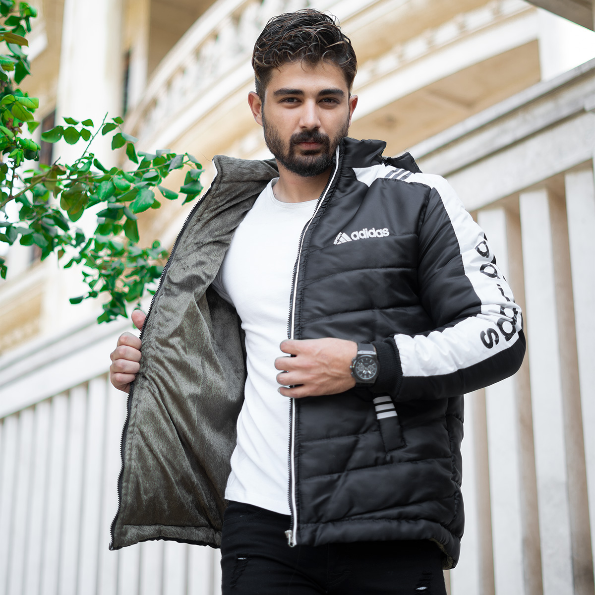 کاپشن مردانه Adidas مشکی سفید مدل Enal