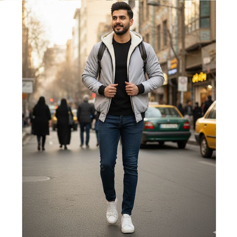 کاپشن ضدآب داخل خزتدی-طوسی