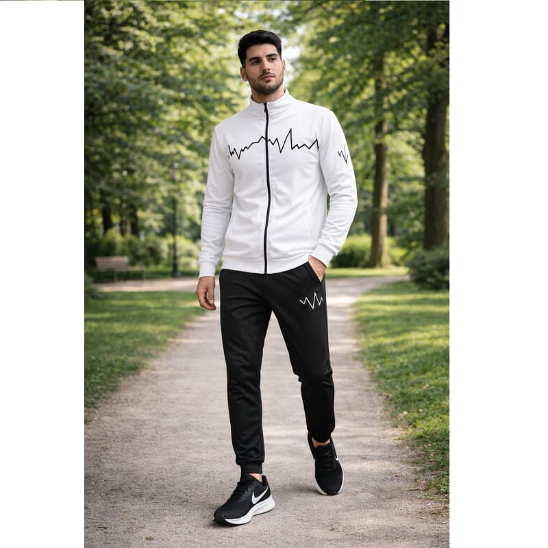 پکیج ست سوییشرت شلوار مردانه سفید مدل EKO  کفش ورزشی مردانه Nike مدل Tigo زیره سفید