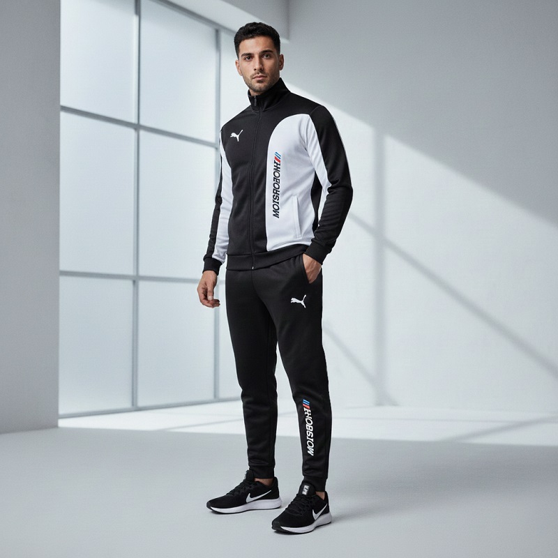 ست سوییشرت شلوار مردانه مشکی مدل MotorSport کفش ورزشی مردانه Nike مدل Tigo زیره سفید ویژه