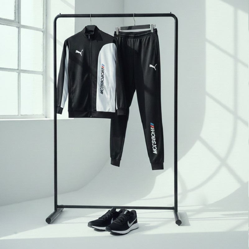 ست سوییشرت شلوار مردانه مشکی مدل MotorSport کفش ورزشی مردانه Nike مدل Tigo زیره سفید ویژه