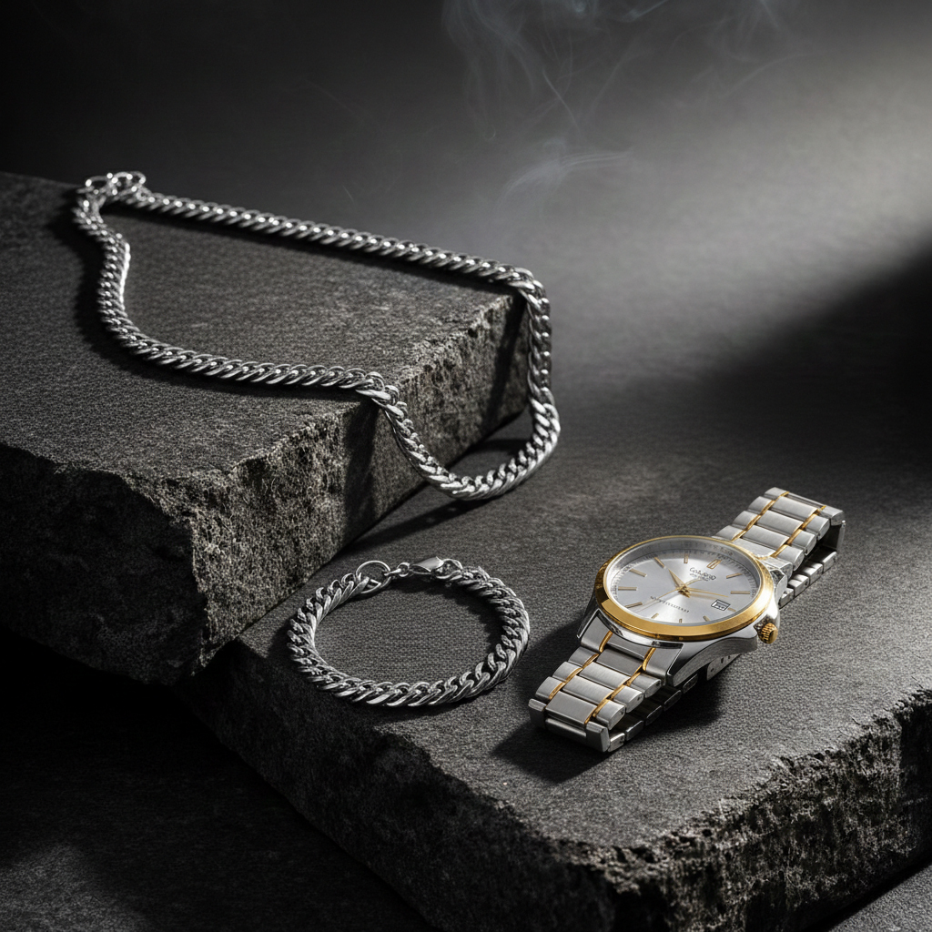 پکیج ساعت عقربه ای نقره ای طلایی صفحه سفید Casio مدل Edmon  دستبند و گردنبند کارتیه رنگ نقره ای