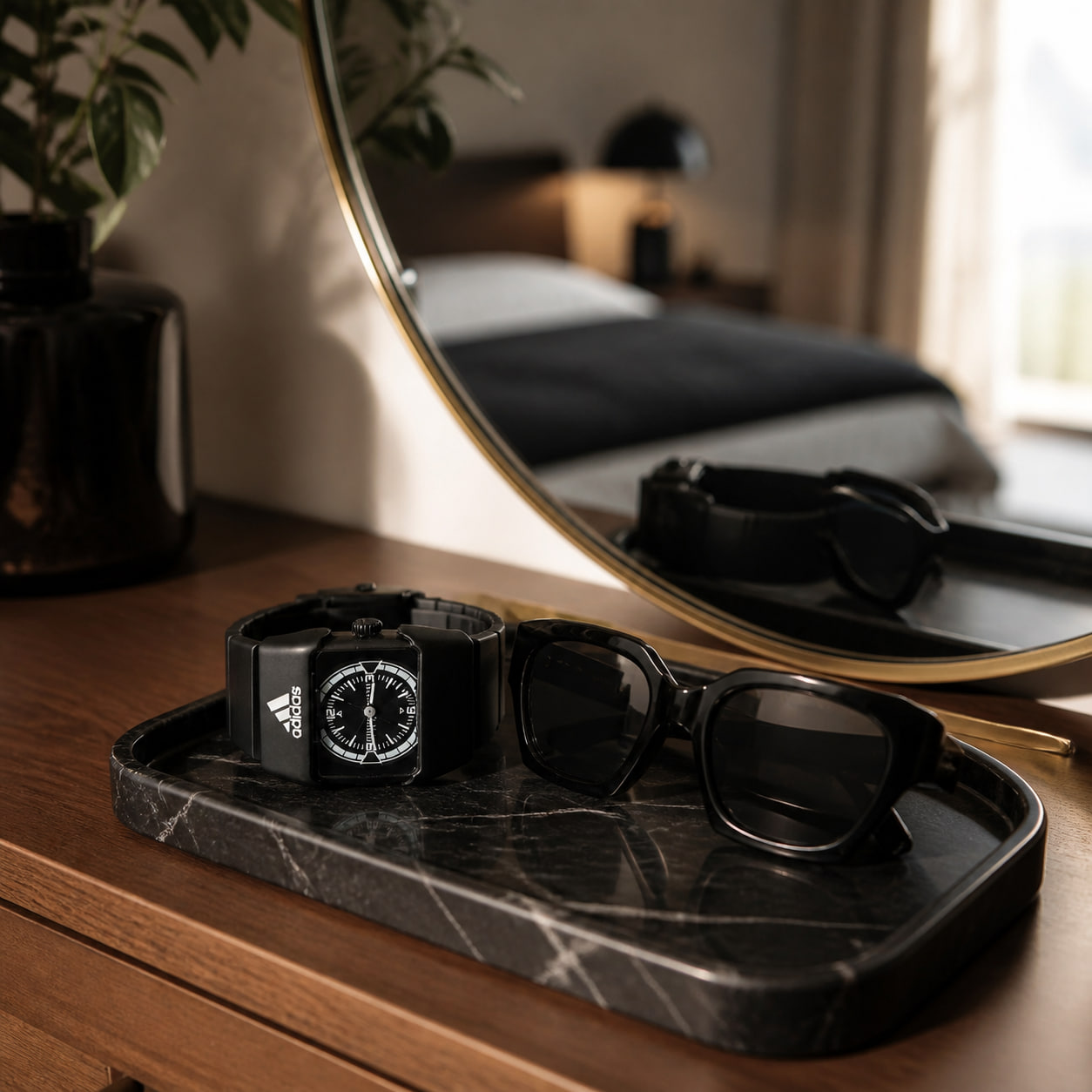 پکیج ساعت مچی مردانه آدیداس بند استیل فنری لوکسعینک آفتابی اسپرت چند ضلعی مدل Dior