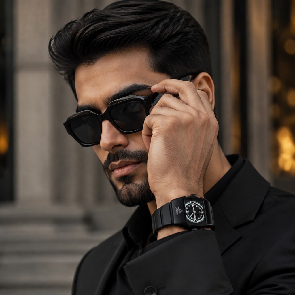 پکیج ساعت مچی مردانه آدیداس بند استیل فنری لوکسعینک آفتابی اسپرت چند ضلعی مدل Dior