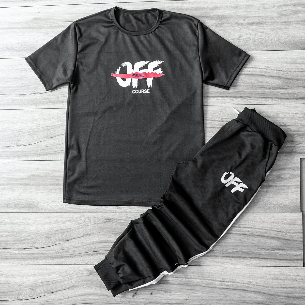 ست تیشرت شلوار مردانه OFF Course مشکی مدل Padma