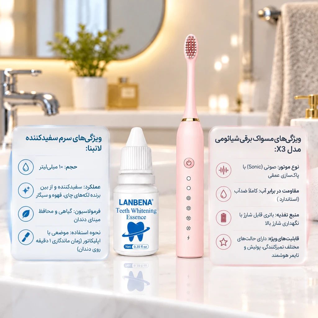 پکیج سرم سفید کننده دندان لانبنا  مسواک برقی شیائومی مدل X3 قابل شارژ ضدآب