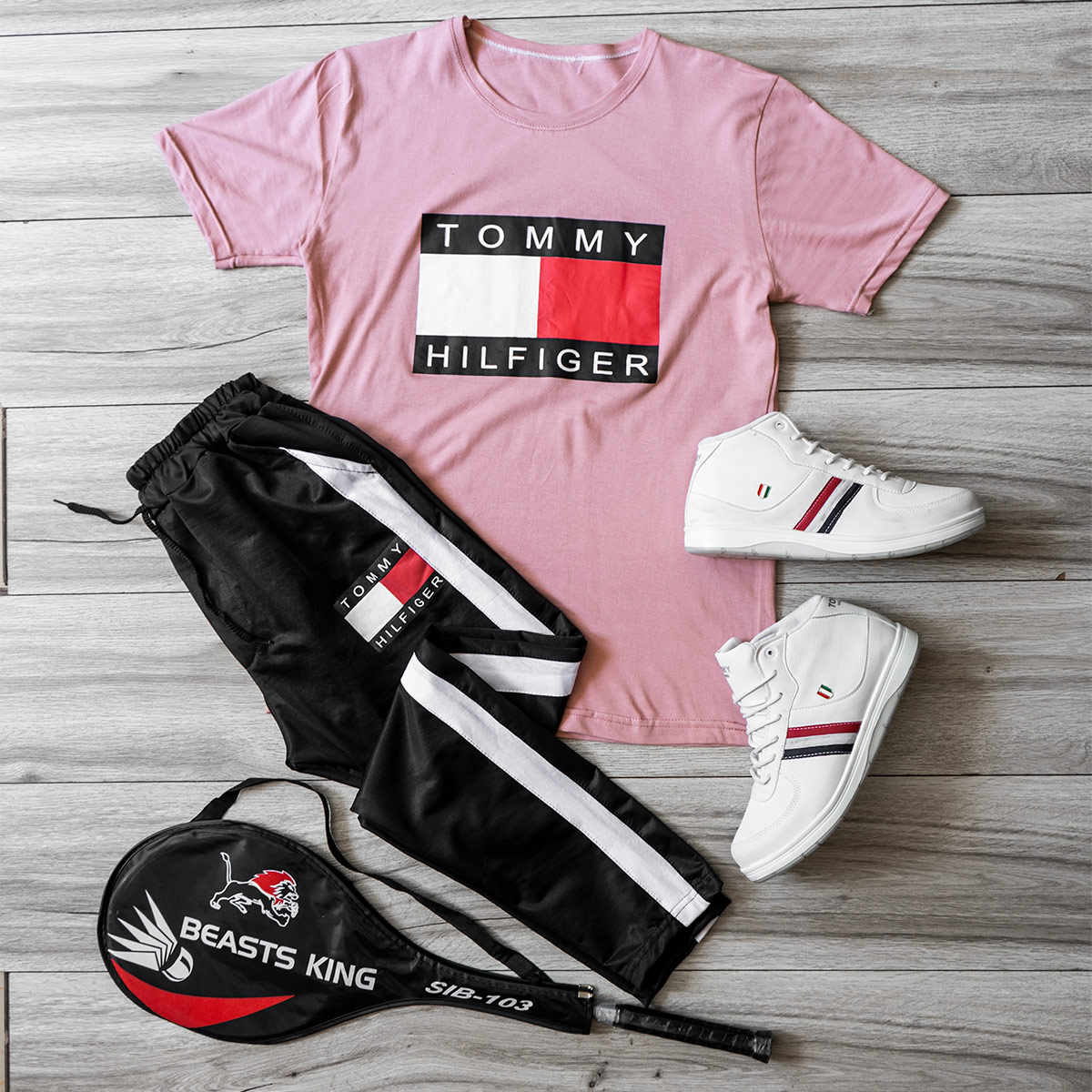 ست تیشرت شلوار Tommy Hilfiger مردانه صورتی مدل Pandura