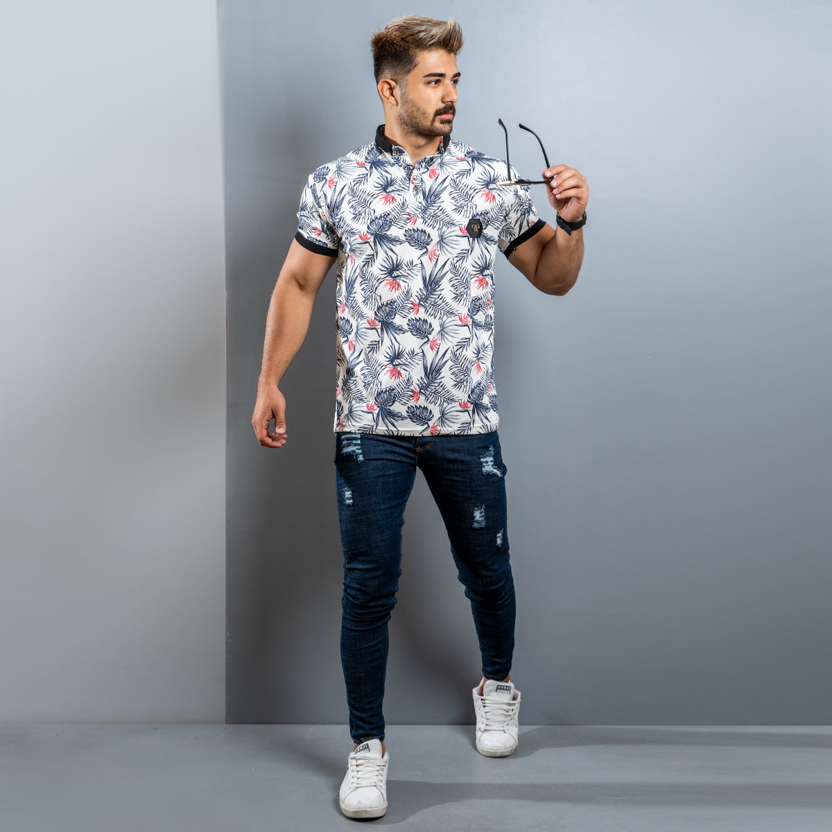 تیشرت Lacoste مردانه سفید قرمز مدل Rion