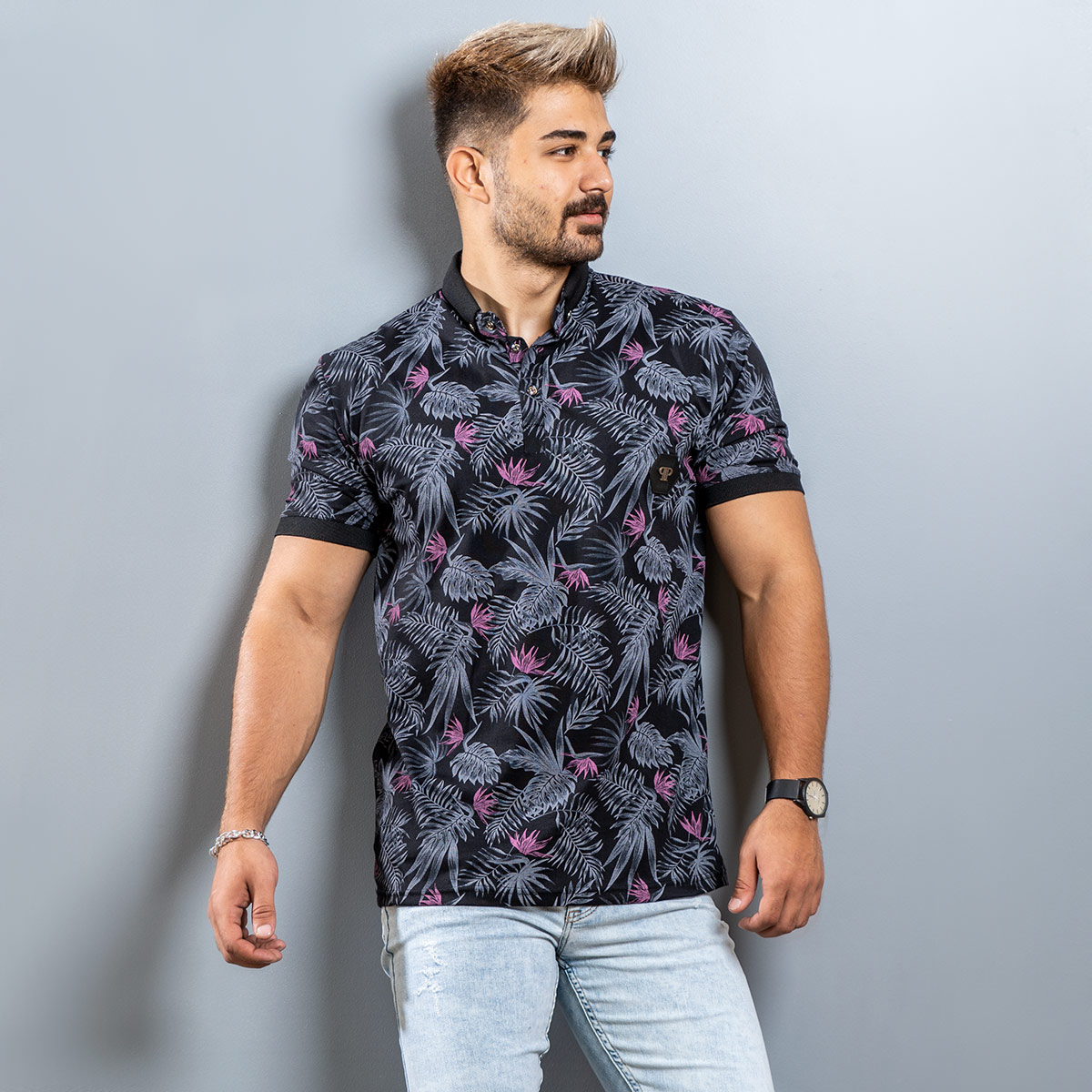 تیشرت Lacoste مردانه مشکی صورتی مدل Rion