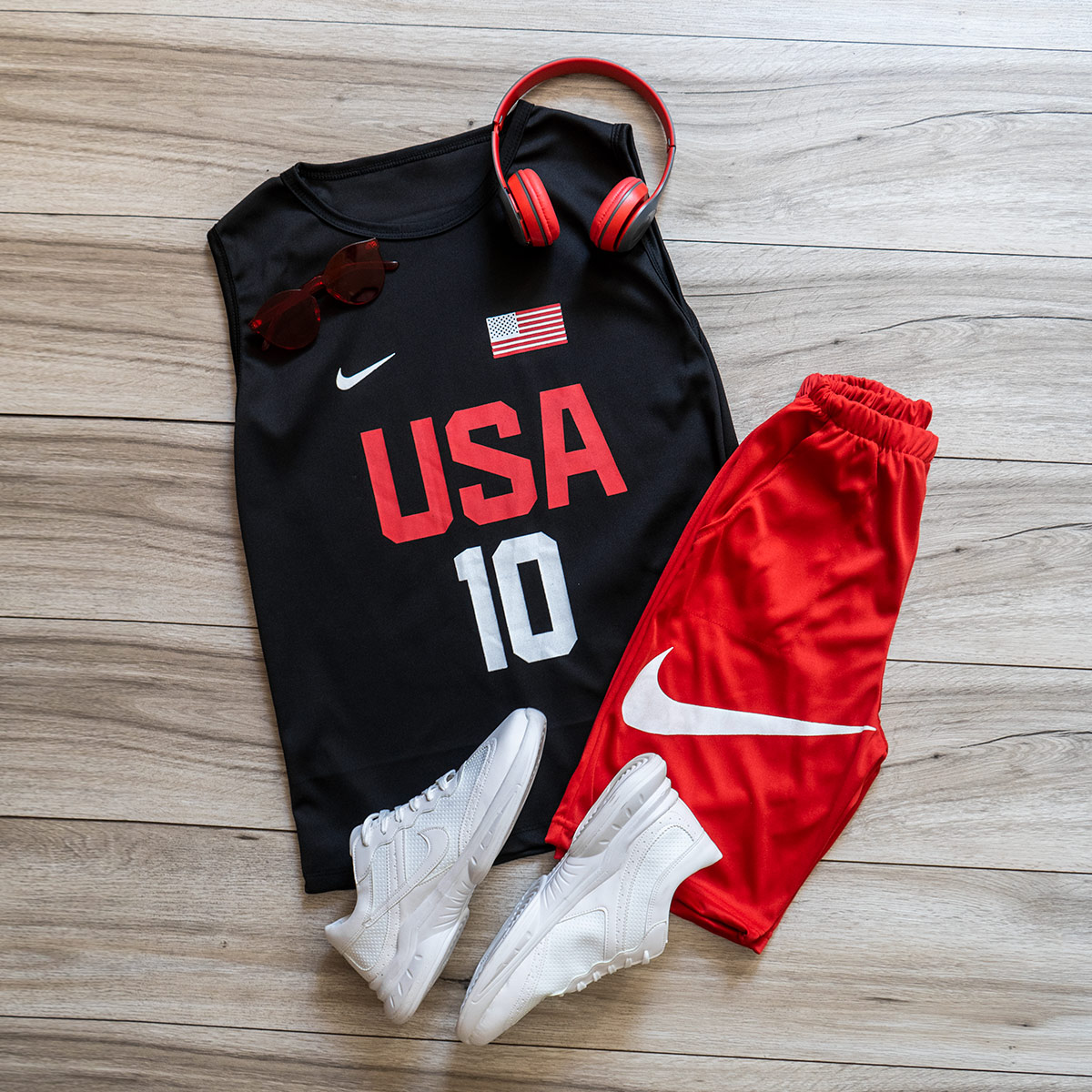 ست رکابی شلوارک Nike مردانه مشکی مدل USA10
