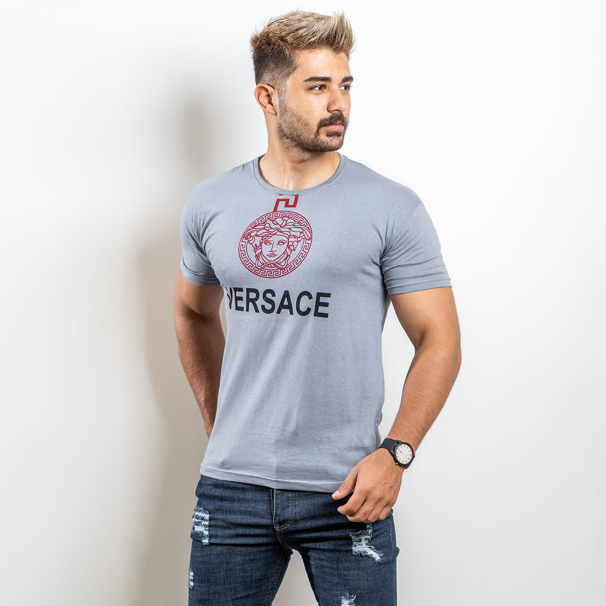 تیشرت Versace مردانه طوسی مدل Janatan