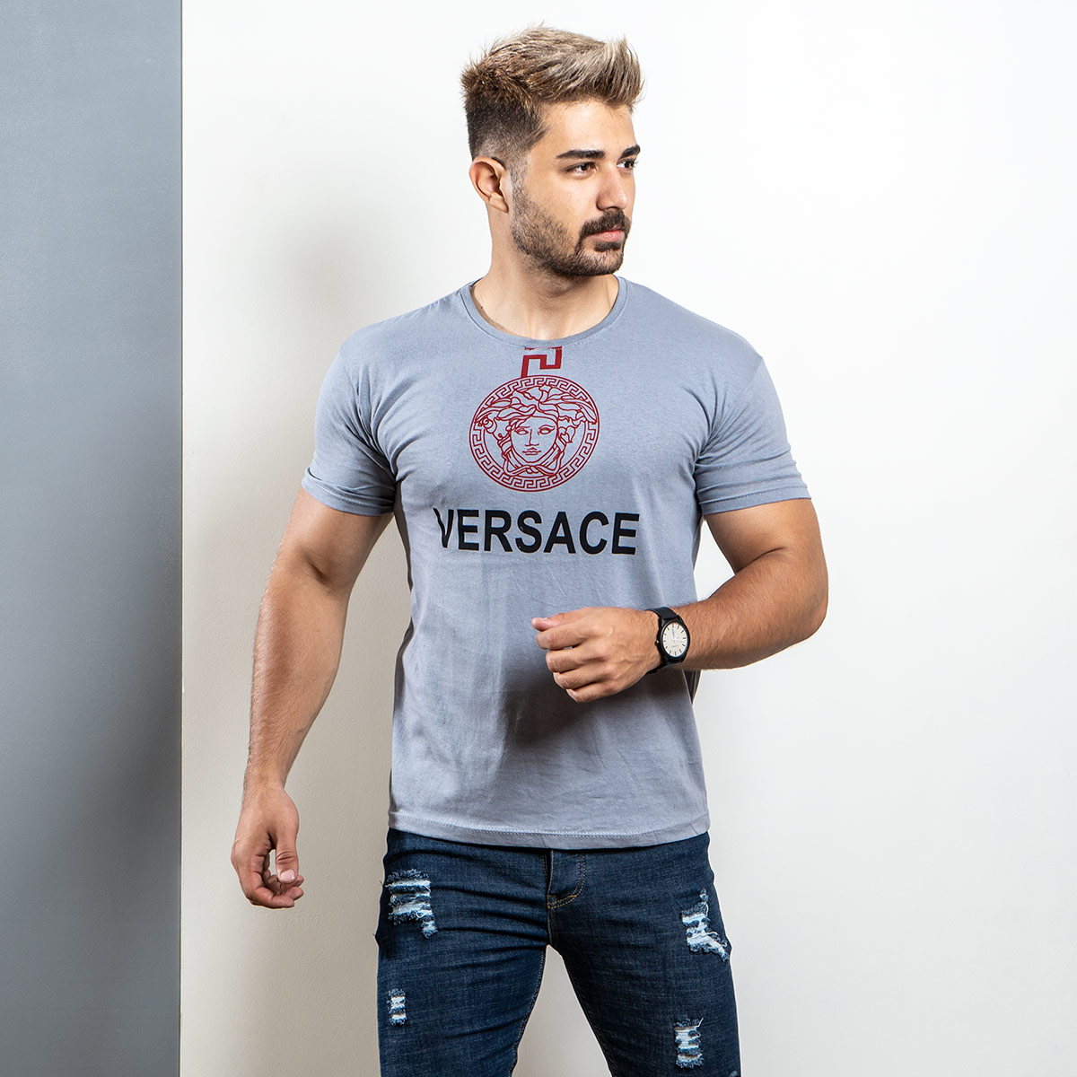 تیشرت Versace مردانه طوسی مدل Janatan
