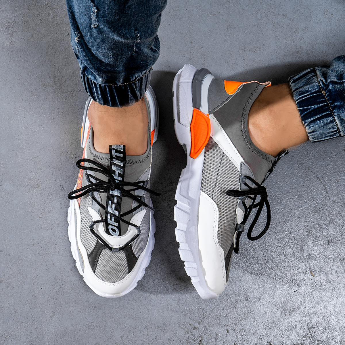 کفش ورزشی OFF WHITE مردانه طوسی مدل Rasit